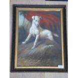 Hogarth framed oil painting study of a hunting hound in a landscape, 40.5x31.5cm