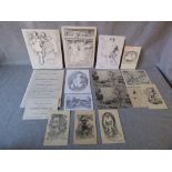 Collection of sketches & etching by Gilbert Scott to include signed xmas cards, hand written