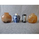 2 agate scent bottles & 2 further blue & white bottles