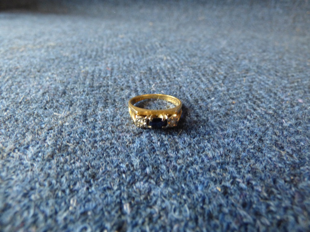 2 9ct gold wedding bands, size P, M, Sapphire & diamond 18ct gold ring, size n approx 13g - Image 3 of 3