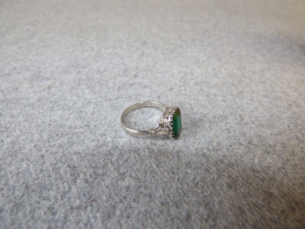 Emerald and diamond platinum ring, 2003, the step cut measuring 10.5mmH x 7.2mmW x 4.9mmD, with a - Image 2 of 9