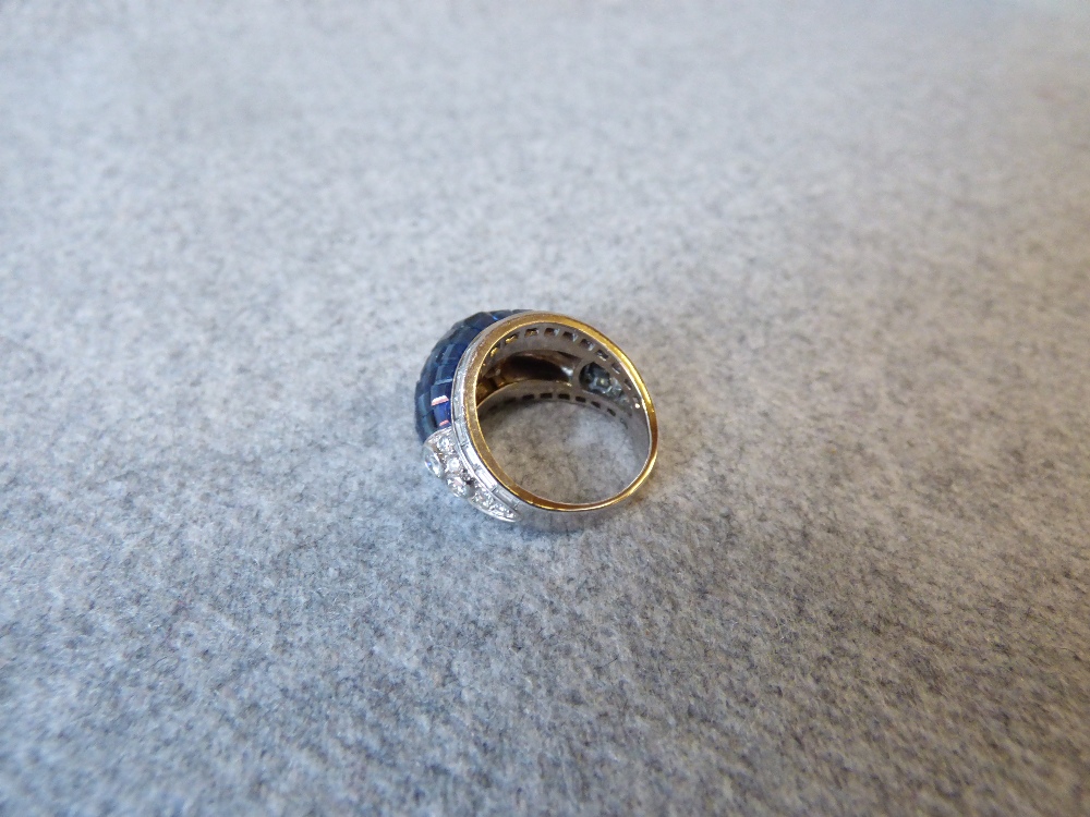 Sapphire and diamond Bombe cluster ring, the head with invisible set sapphires, with a border of - Image 3 of 3