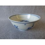 C20th Chinese bowl decorated with figures & Sage 12cm dia, 6 character marks to base