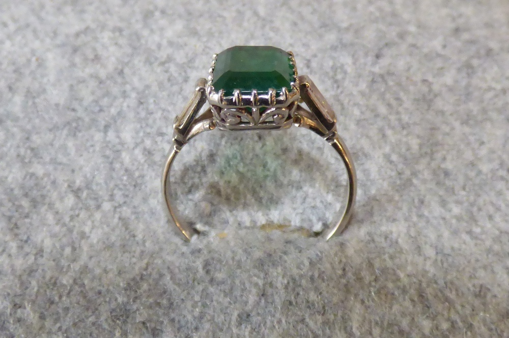 Emerald and diamond platinum ring, 2003, the step cut measuring 10.5mmH x 7.2mmW x 4.9mmD, with a - Image 9 of 9
