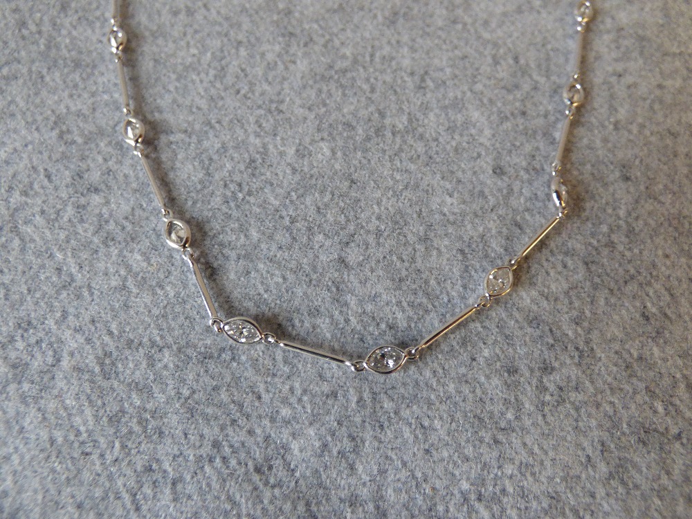 Diamond set chain tagged 'PT950' with twenty one marquise diamonds totalling approx. 3.3 carats with - Image 3 of 3
