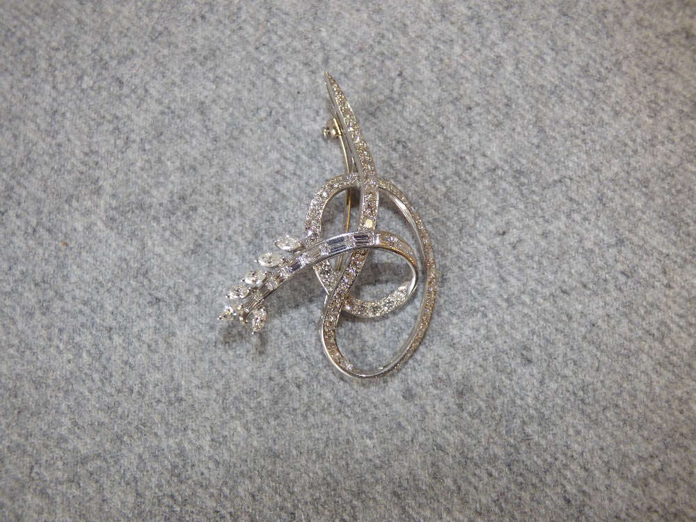 Diamond spray brooch set with brilliant cuts, baguettes & marquise cut stones to an unmarked white - Image 2 of 3