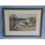 Arthur Tucker RBA Fowey, Cornwall, a street scene to the harbour, watercolour, signed 29cm x 44cm