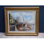 Gilt framed oil on board, a view of River Thames, by Strand on the Green, Chiswick, signed A C