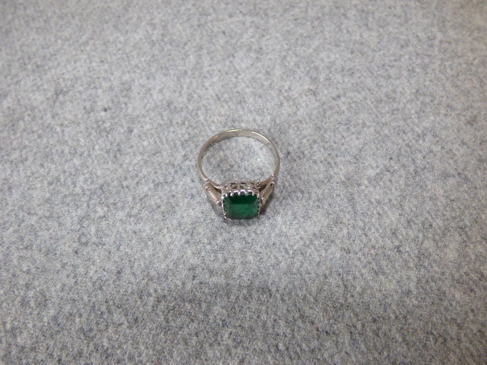 Emerald and diamond platinum ring, 2003, the step cut measuring 10.5mmH x 7.2mmW x 4.9mmD, with a - Image 4 of 9