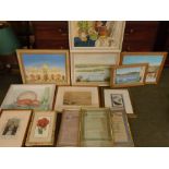E Cazalet "Eastern Square" oil on board, 4 further studies by the same hand & assorted pictures &