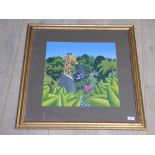 C20th, original illustration of wildlife characters in a jungle, signed with monogram, 41x41cm