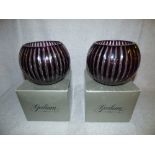 Pair Corham glass striped rose bowls