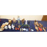 Group of Oriental items to include terracotta dolls, bronze ornaments, brush pot, blanc de Chine