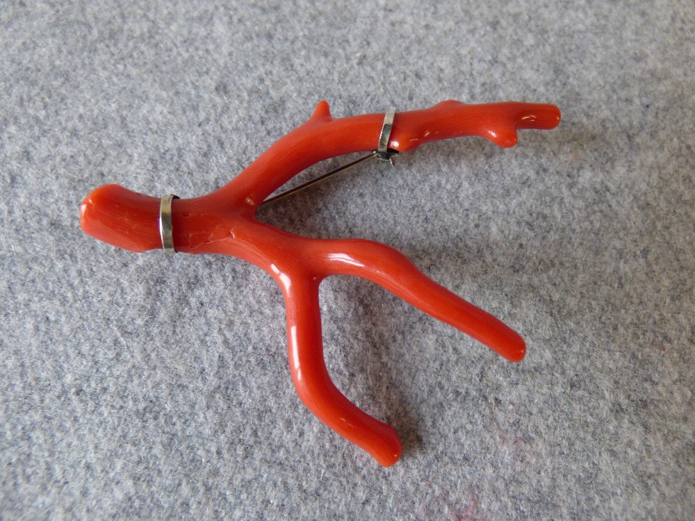 Coral branch brooch, 6.5cmL