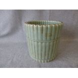 Chinese Qing dynasty green ceramic brush pot in the form of bamboo 17cm diam x 17cm H