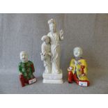 Chinese blanc de chine figure group & 2 Chinese figures of boys