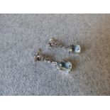 Aquamarine and diamond drop earrings, the scissor cut stone, 10.4mmL x 8.4mmW x 5.5mmD, suspended