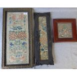 2 Chinese silk embroidered panels & a Moghul School painted on linen figural panel