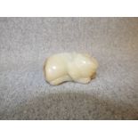 Pale jade carved recumbent ox 6cm L