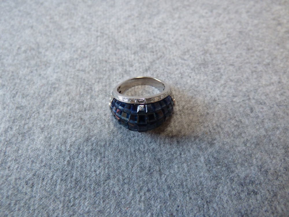 Sapphire and diamond Bombe cluster ring, the head with invisible set sapphires, with a border of - Image 2 of 3