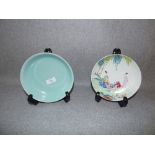 2 Chinese porcelain saucers, one with Chien Lung marks