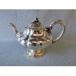 William IV silver tea pot, by Atkinson & Somersall, London 1830, of segmented inverted baluster