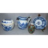 C19th Chinese blue & white lidded jar decorated with figures 11cm H & C19th Chinese blue & white