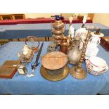 Brass carriage clock and qty of mixed brass & copper items etc.