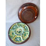 C20th oriental dish set of 7 assorted dishes in famile vert palette hardwood lidded container