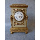 French style decorative gilt & painted mantel clock 13H x 7Wcm