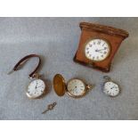. 9ct gold, open faced, pocket watch, white enamel dial with black Roman numerals, hands and