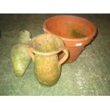 Terracotta pot & 2 weathered garden vessels PLEASE always check condition before bidding or email