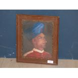 Framed oil painting portrait of an Indian Sepoy soldier 23.5cm x 18.5 cm PLEASE always check