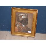 Gilt framed oil painting of a north African Arab in traditional gown and headgear 24.5cm x 19.5cm