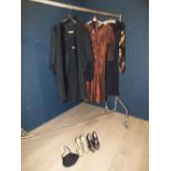 Brown vintage silk evening dress by 'Harrods', vintage floral pattern dress, evening bag & 2 pairs