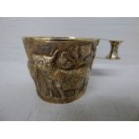 Silver gilt hallmarked copy piece of an ancient Minoan wine cup, cast with bulls and a stockman to