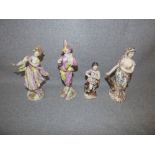 Late C19th, Meissen style, figure of a harlequin in pink & yellow and a matching dancing female (