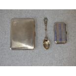 2 Hallmarked silver cigarette cases & 1 silver spoon 7ozt PLEASE always check condition before