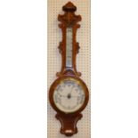 Victorian carved oak cased aneroid wheel barometer/thermometer - 'Deacons?, Swindon' PLEASE always