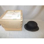 Black bowler hat by 'Hawkes & Co. Ltd' in cardboard hat box PLEASE always check condition before