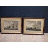 G Andrews 1806 pair of marine scene images depicting English and French warships after The Battle of