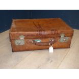 Vintage brown leather suitcase by 'Harrods of London'. PLEASE always check condition before