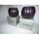 Pair Corham glass striped rose bowls PLEASE always check condition before bidding or email condition