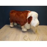 Large 1960's 'Merrythought' model of Hereford bull on rolling wheels 60Hx103W PLEASE always check