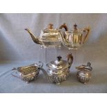 Late Victorian silver three piece tea service, Birmingham 1895, of rounded rectangular outline