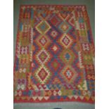 Kunduz Kilim, 192L x 150W, in a fusion of contemporary colour PLEASE always check condition before