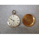 18 carat gold open faced pocket watch, London 1849, white enamel dial with black Roman numeral,