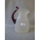 Studio glass water jug, signed 'Newell' on handle PLEASE always check condition before bidding or