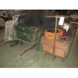 Vintage wooden wheel barrow, trolley & various garden tools etc. PLEASE always check condition