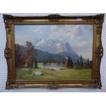 U. Meyer (contemporary) Alpine scene 'Muenchen' oil on canvas, titled on label verso, 48H x 68W,